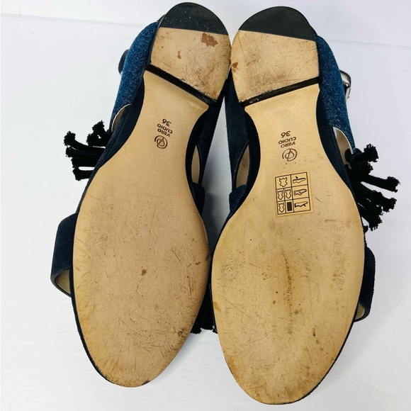3.1 Phillip Lim Martini Fringe Denim Suede Blue Black Slingback Sandals - 36 / 6 - Picture 7 of 8
